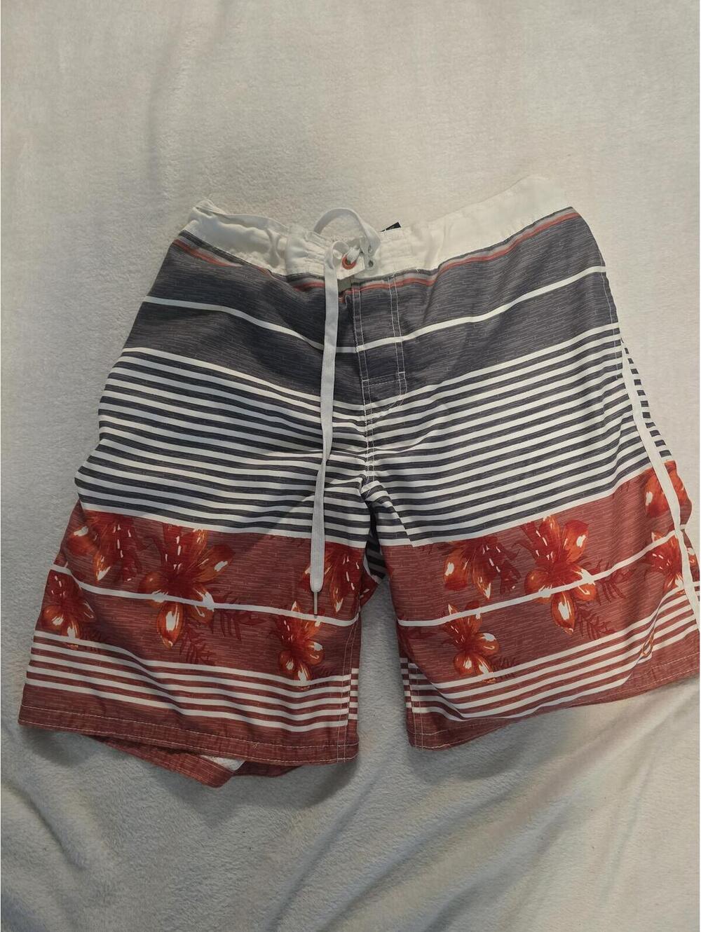 OP Men's Large Swim Trunks with Floral and Stripe Pattern